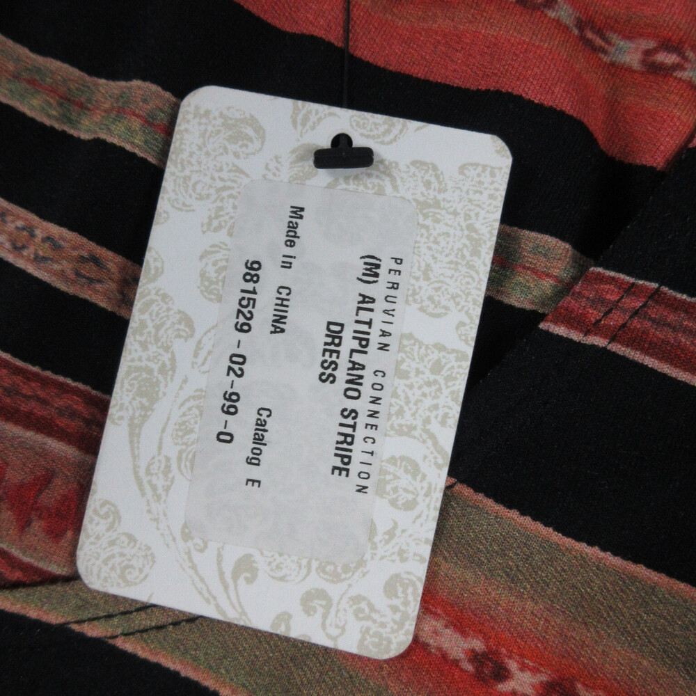 Peruvian Connection Dress Womens Medium Black Orange Coral Antiplano Stripe NWT - Picture 13 of 16